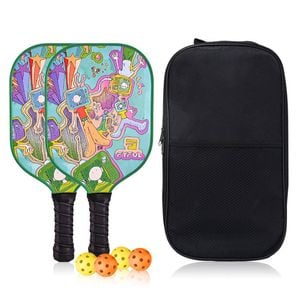 Catzon Pickleball Paddles Set 2 Rackets With Balls And Bag Fiberglass Surface Pickleball Racquet Set-green