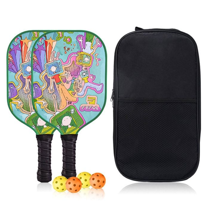 Catzon Pickleball Paddles Set 2 Rackets With Balls And Bag Fiberglass Surface Pickleball Racquet Set-green