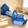 Ufurniture 3-in-1 Kids Play Tent with Ball Pit and Crawling Tunnel Basketball Hoop Foldable Pop-Up Kids Playhouse Blue