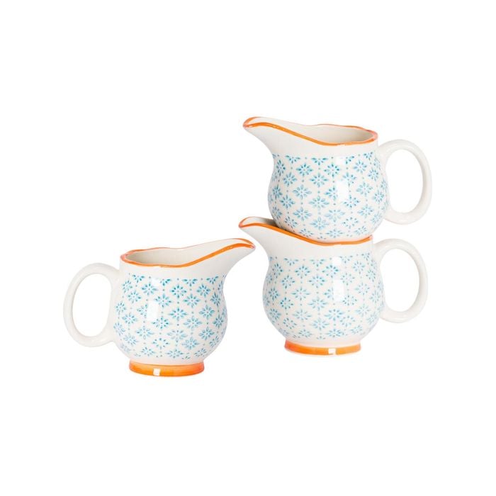 Nicola Spring 6 Piece Hand Printed Milk Jugs Set - Ceramic Porcelain Tea Coffee Cappuccino Pitchers - 300ml