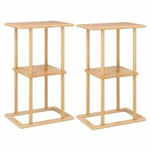 Costway 2pc Side Table Compact Bamboo Shelves Corner Coffee Rectangular