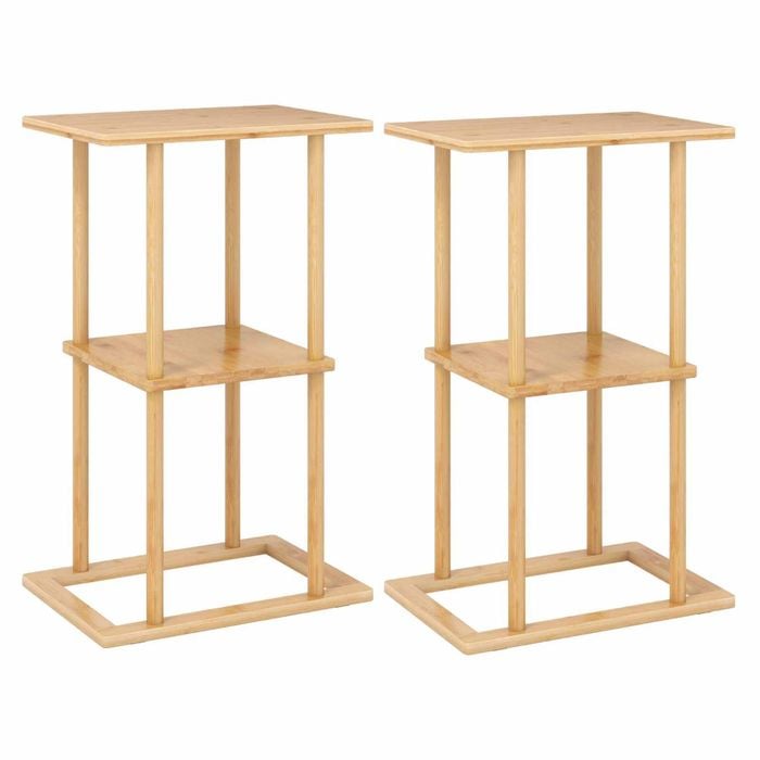 Costway 2pc Side Table Compact Bamboo Shelves Corner Coffee Rectangular