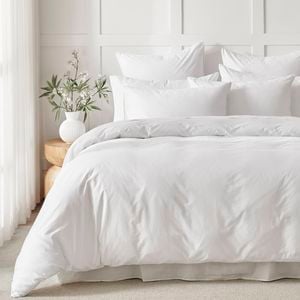 Dreamaker 400TC Premium Cotton Sateen Piped Quilt Cover Set White King Single Bed