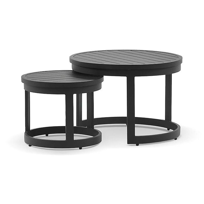 Santorini Round Outdoor Aluminium Side Table Set Charcoal