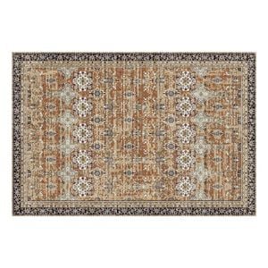 P&P Brown Green Vintage Washable Area Rug 6x9 Soft Non Slip Floor Carpet
