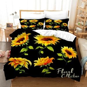 3D Sunflower Black Quilt Cover Set Bedding Set Pillowcases 57