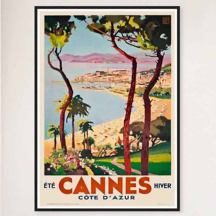 Galrie Elegant French Vintage Travel Poster Cannes Côte d'Azur Art Print, Black Frame, A4 21 x 30cm (8 x 12inch)