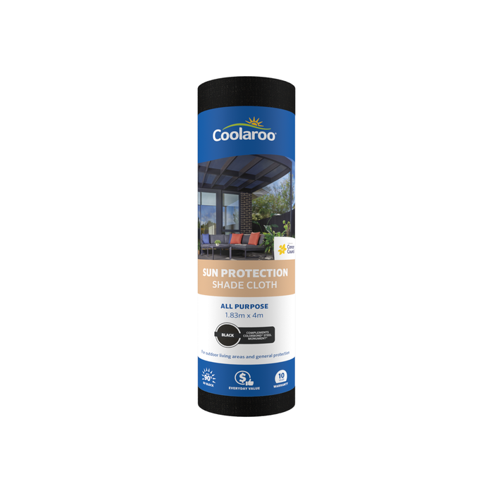 Coolaroo 1.83 x 4m Black 90% UV Block All Purpose Sun Protection Shade Cloth