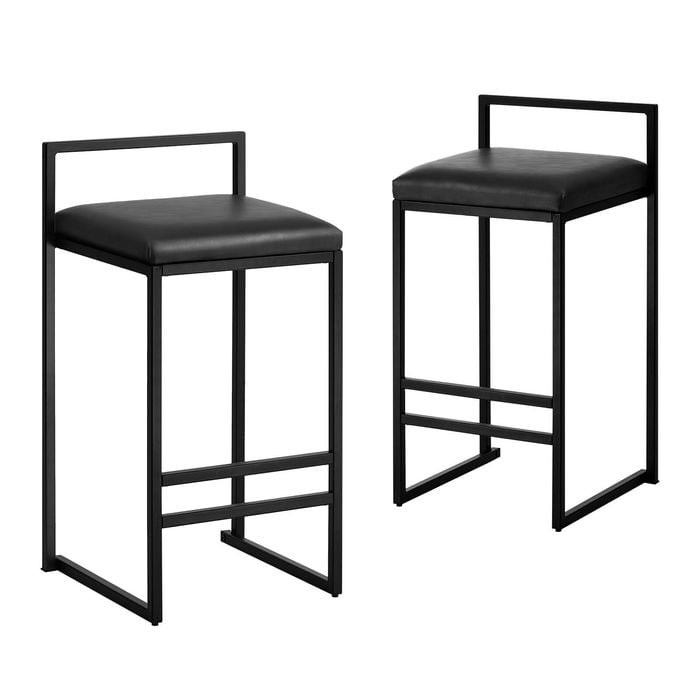 Oikiture 2x Bar Stools Counter High Chair Leather Black