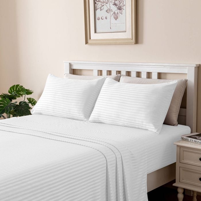 LINENOVA 1800TC Striped Microfibre Sheet Set-White Queen