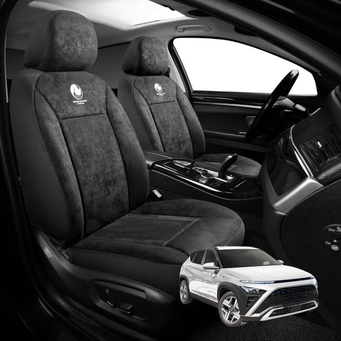Australian Goose Edition Front Seat Covers for Hyundai Kona 2023 - Current (SX2 Electric) - Suede, Universal Fit - Black