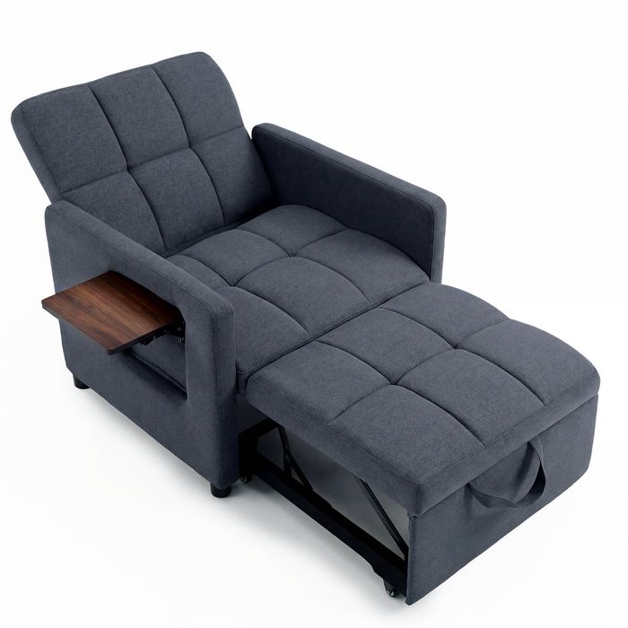 Ufurniture 3-in-1 Single Sofa Bed Linen Convertible Sleeper Pull Out Couch W/ Usb Port & Side Table Grey
