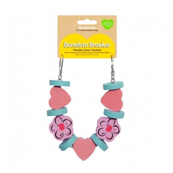 Rosewood Woodies Wooden Flower Garland Gnaw/Chew Pet Activity Toy Pink/Blue