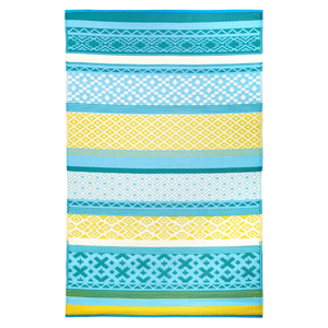 Fab Habitat 180x270cm Multicoloured Blue Tromso Scandanavian Recycled Plastic Outdoor Rug