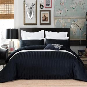 CottonMore 100% Cotton 650TC Sateen Striped Black Quilt Cover Set - Single