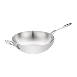 Vogue Tri-wall Wok Flat Base Stainless Steel 300mm 4.8l Induction Compatible Commercial Kitchenware