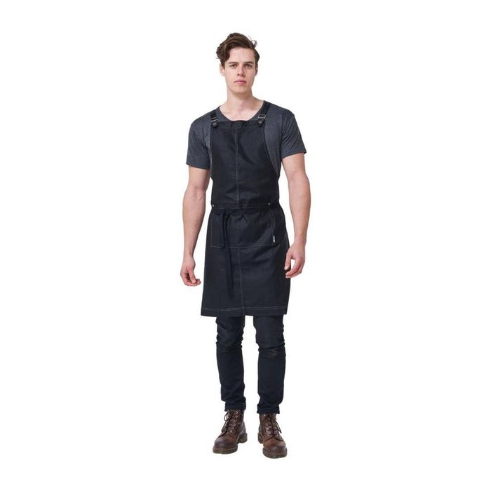 Urbanbar Theodore Linen Bib Apron Black 880mm Adjustable Straps Hospitality Uniform