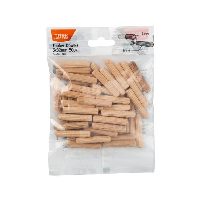 Taskmaster 6 x 32mm Timber Dowel Connectors - 50 Pack