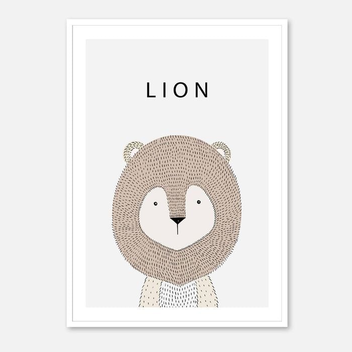 Galrie Charming Minimalist Lion Art Print for Kids' Room Decoration, Poster Only, A0 84 x 119cm (33 X 47inch)