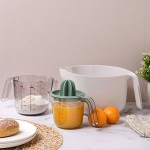 Gourmet Kitchen Modern 4pc Food Preparation Set with Mixing Bowl, 2 Measuring Cups and Juicer Olive 30.6x22.1x18.6cm