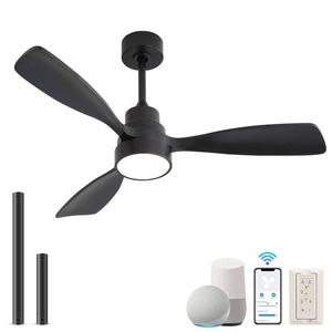 OAKORY 122cm Smart Ceiling Fan 4500 CFM LED App Remote Reversible DC Motor Black