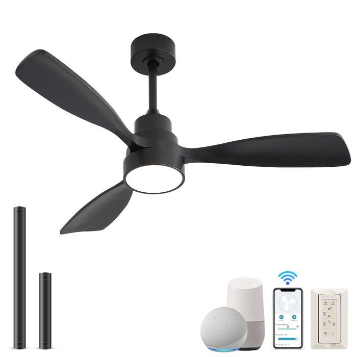 OAKORY 122cm Smart Ceiling Fan 4500 CFM LED App Remote Reversible DC Motor Black