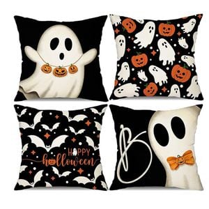 Catzon 4 Pcs Scary Throw Pillow Covers Linen Cushion Case for Decor 40X40cm