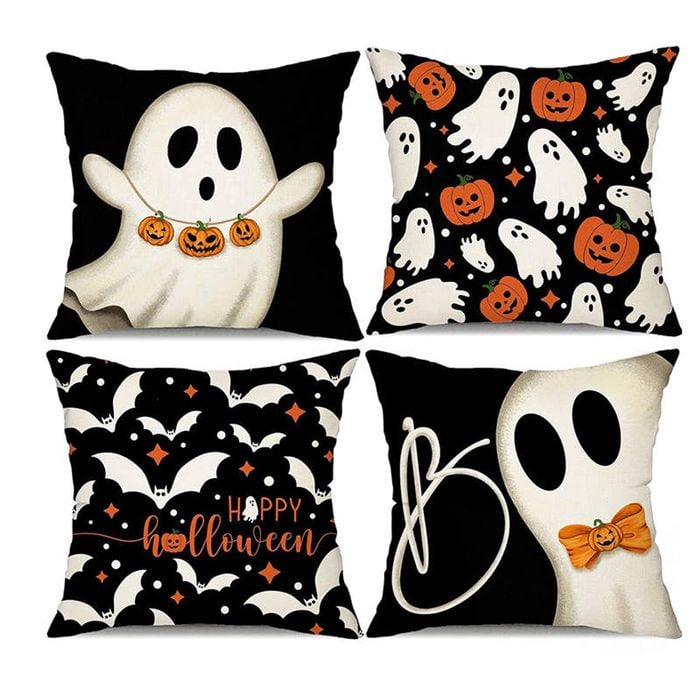 Catzon 4 Pcs Scary Throw Pillow Covers Linen Cushion Case for Decor 40X40cm