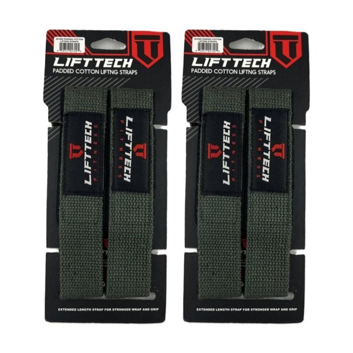 2x 2pc Lift-tech Neo-tech Padded Cotton Wrist Support Lifting Straps Grey 21.5in