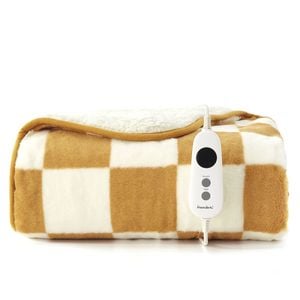 Dreamaker Checkered Plush Reversible Sherpa Washable Electric Heated Throw Blanket Chai & Cream - 130 X 160cm | 9 Heat Settings