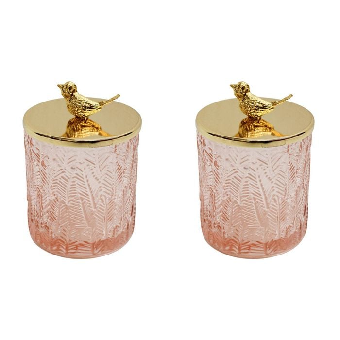 2PK LVD Glass Trinket Box Storage Decor Round 13cm - Bird Oasis
