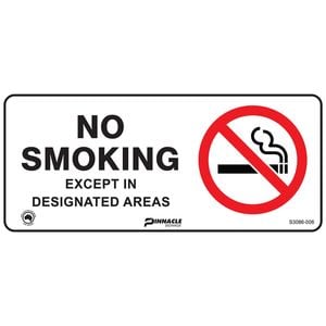 Pinnacle Signage 450 x 200mm No Smoking Except Designated Area Sign