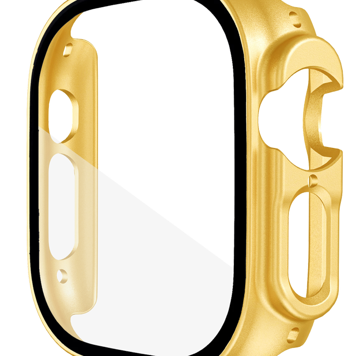 For Apple Watch Ultra 1 & 2 49MM PC Full Cover Case Tempered Screen Protector - Gold