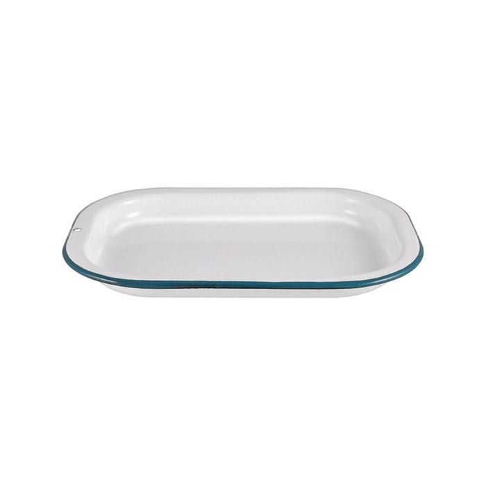 Urban Style Enamelware 21cm Porcelain w/ Blue Rim Tray - White