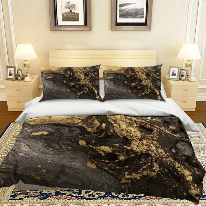 3D Black Gold 191 Bed Pillowcases Quilt Queen Size
