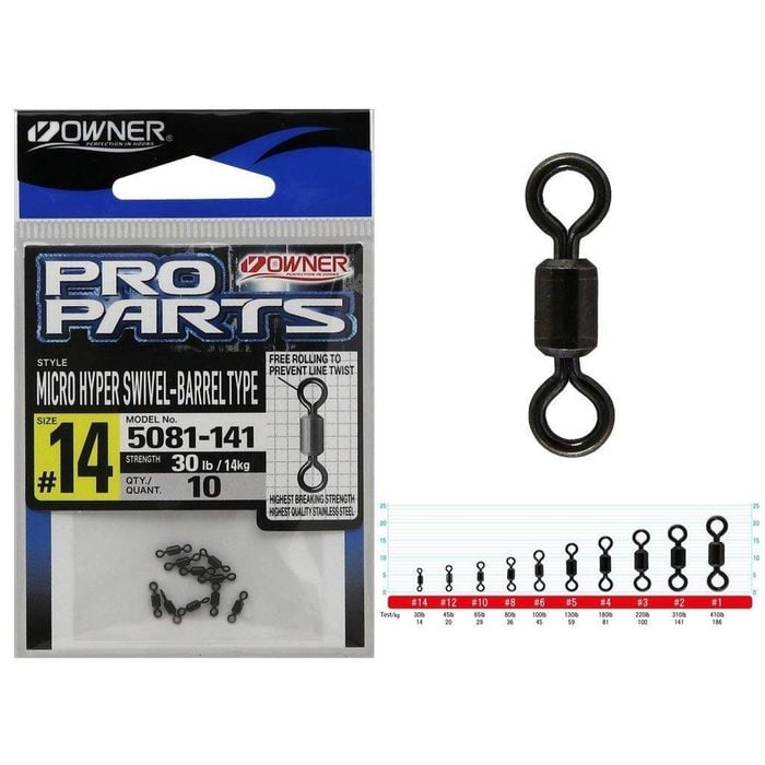Owner 5081011 Micro Hyper Barrel Fishing Swivel 10x Pack 1