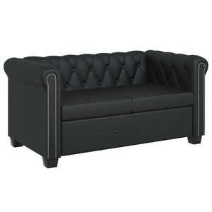 Black Chesterfield Leather Sofa 2 Seater Lounge Bed Suite Couch Chaise Armrest
