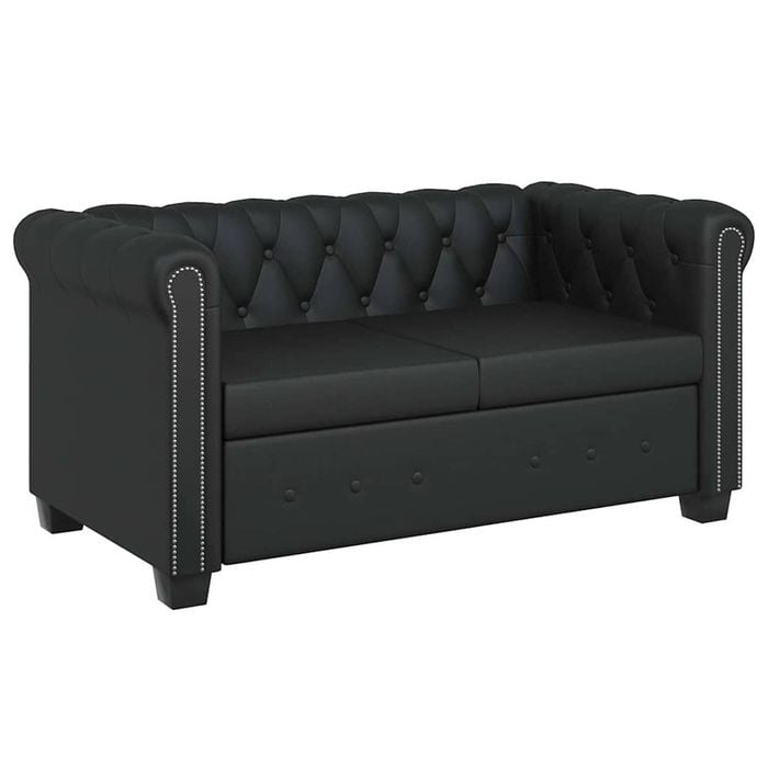 Black Chesterfield Leather Sofa 2 Seater Lounge Bed Suite Couch Chaise Armrest