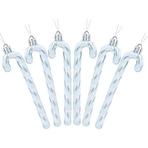 Catzon 6 Pcs Glitter Candy Cane Christmas Ornaments with Golden Ropes-Ice Blue