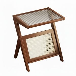 Boho Rattan Nightstand with Storage for Small Spaces