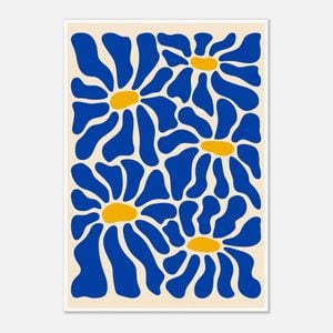 Galrie Vibrant Blue Flowers - Matisse Inspired Abstract Art Print for Home Decor, Poster Only, A1 60 x 84cm (23 x 33inch)