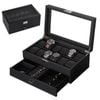 Catzon Watch Box With Glass Window Weaving Texture Watch Jewelry Organizer-12slot2layer