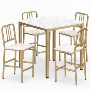 Costway 5pc Dining Table Set Modern Kitchen Counter 4 Bar Stool White