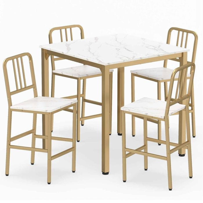 Costway 5pc Dining Table Set Modern Kitchen Counter 4 Bar Stool White