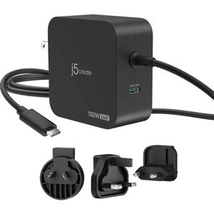 J5create 2-port Gan Pd Usb-c 102w charger W/ Changeable Ac Plugs