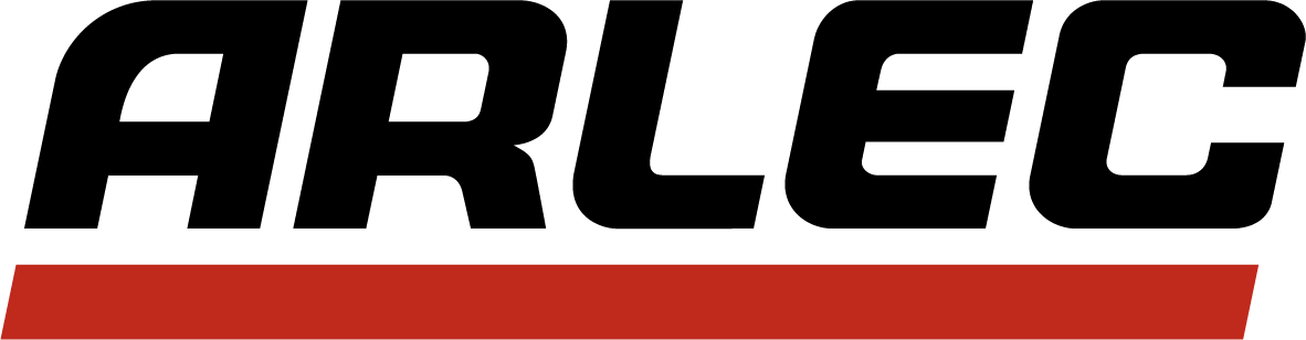 Logo in black and red.