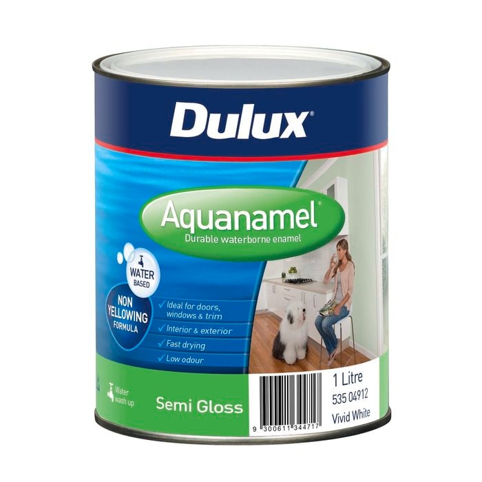 Dulux 1L Enamel Paint Aquanamel Semi Gloss White