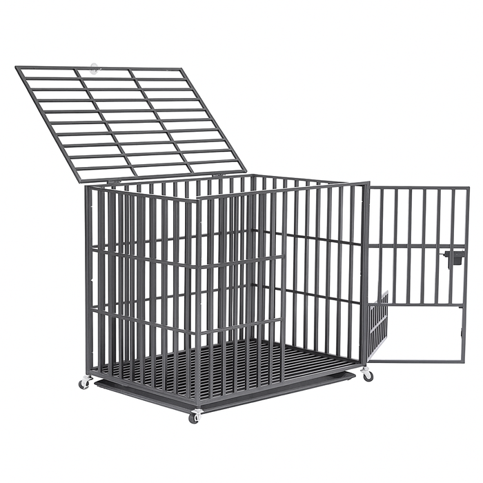 P&P Black Heavy Duty L Dog Crate with Wheels and Lock
