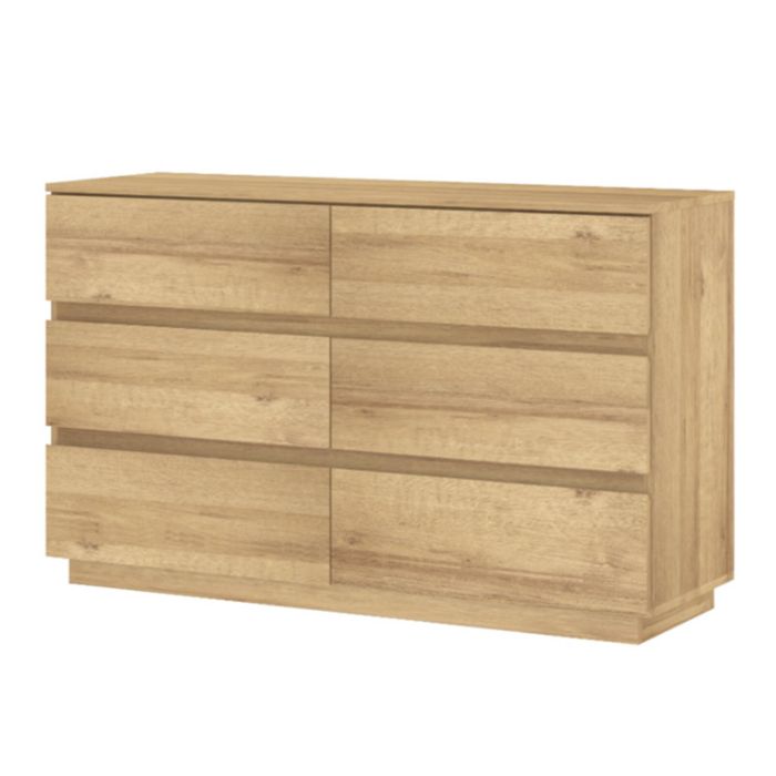 6 Drawer Chest of Drawers Lowboy Dresser Storage Cabinet Oak