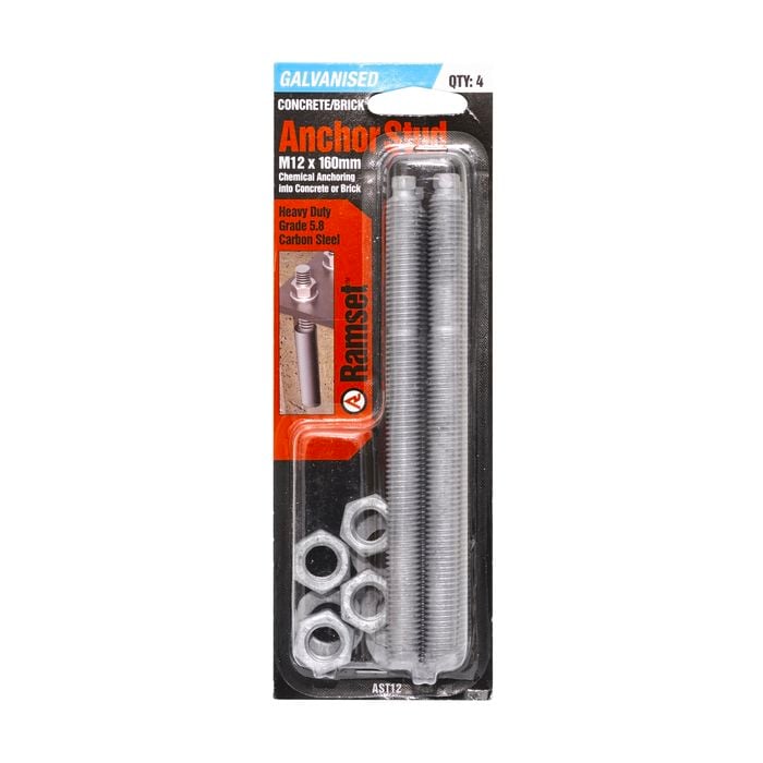 Ramset Anchor Stud M12x160mm Galvanised 4pk